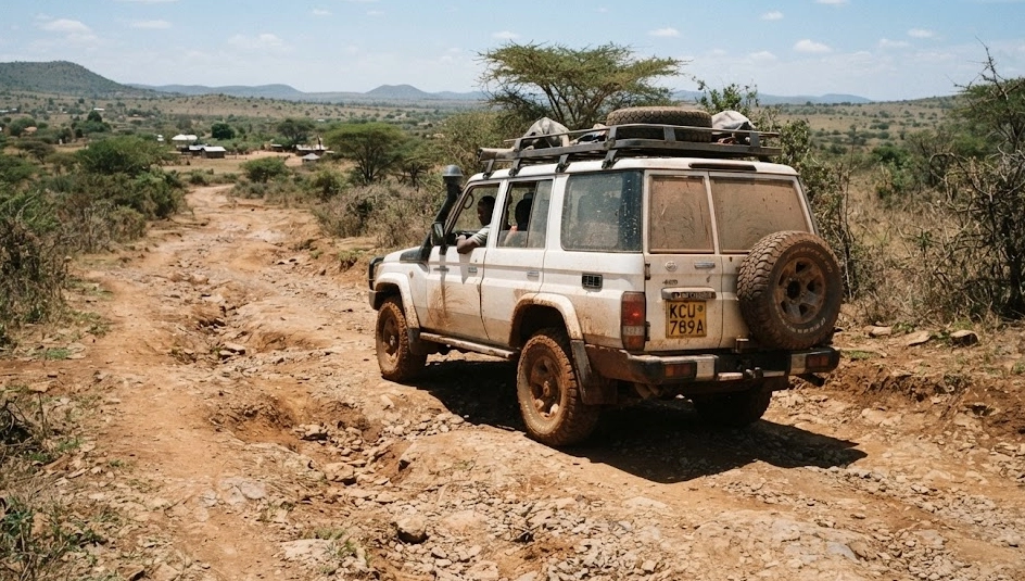 SUV che guida sulle strade africane SUV che guida sulle strade africane